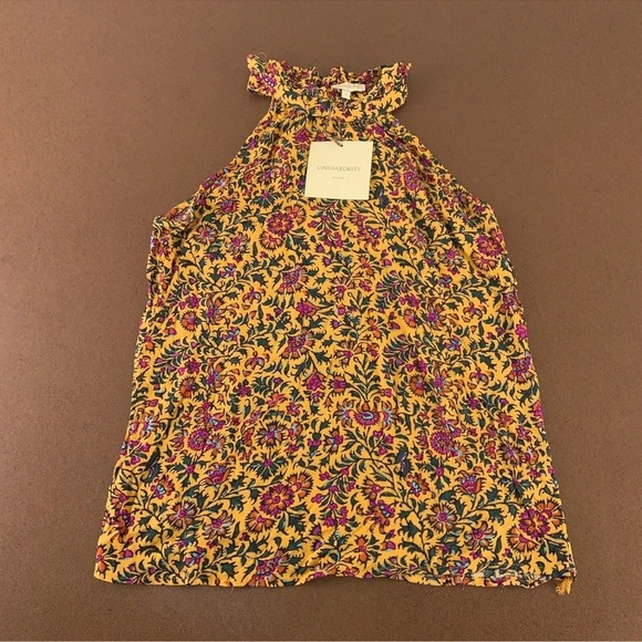 Cynthia Rowley Size Large Golden Floral Print Sleevless Tunic Top NWT - Picture 2 of 6
